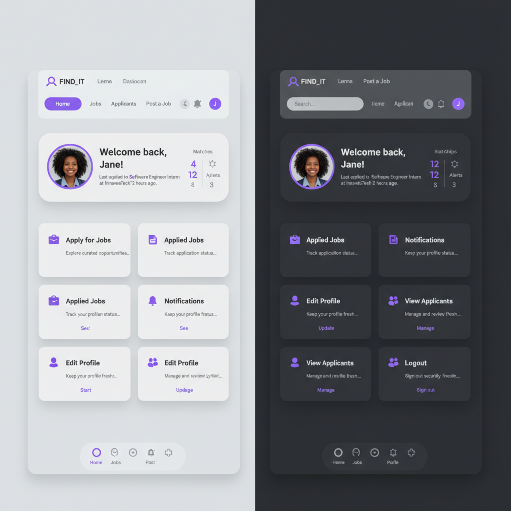 Student and Job Portal interface